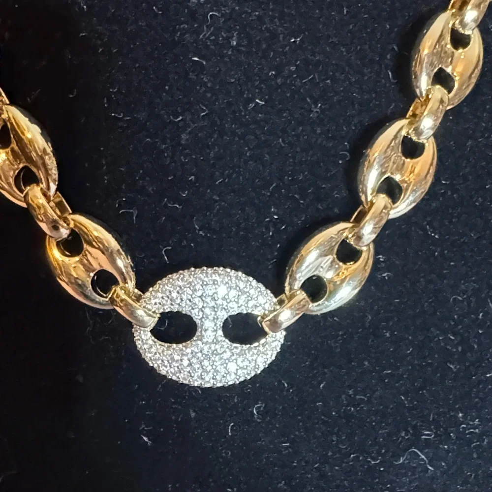 Gold Chain Link Necklace with Pave Oval Accent BNIB - Picture 2 of 3